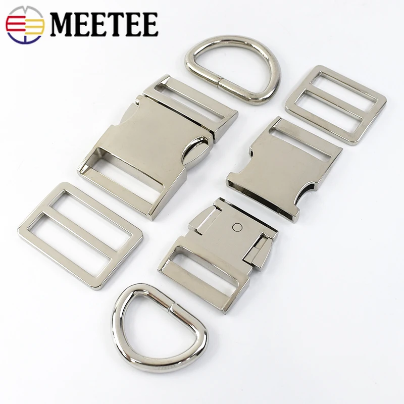 

2/5Sets 15-38mm Silver Release Buckle Bag Strap D Ring Metal Buckles Tri-Glide Slider Clasp Connect Hook Dog Collar Accessories