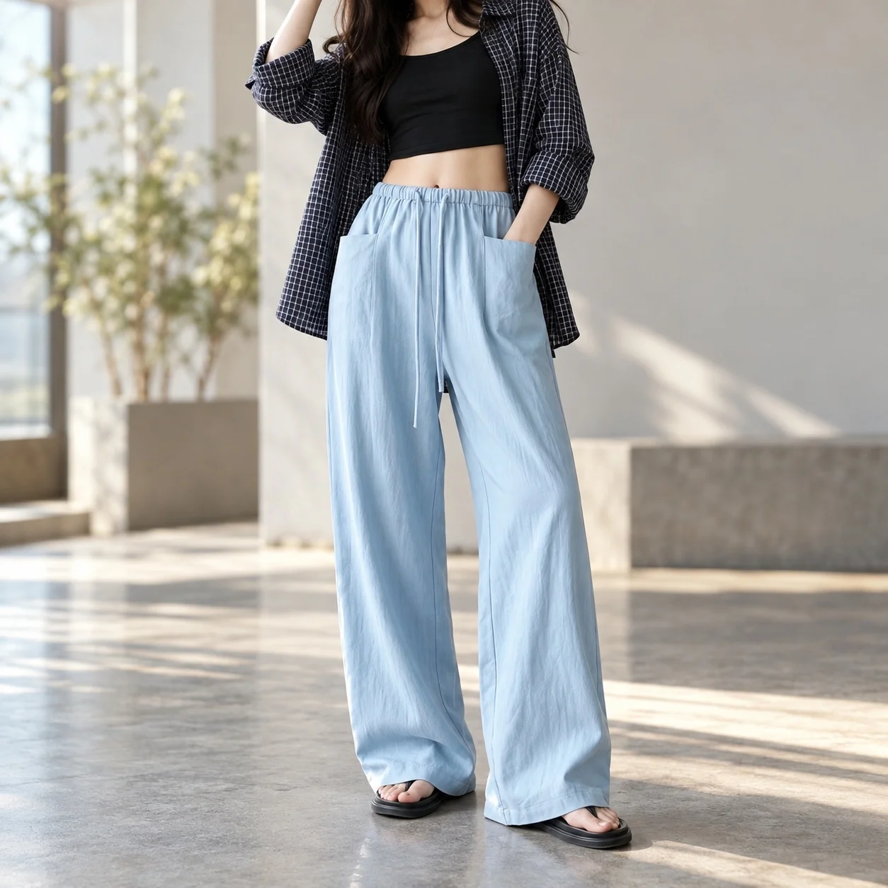 Casual High Waist Pants Full Length Japanese Korean Casual with Three Dimensional Cutting Regular Thickness Summer Women Pants