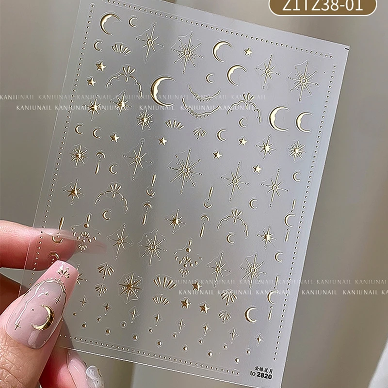 8*10cm Bronzing Star/Moon/Sun 3D Nail Sticker Gold Silver Laser Star Moon Sun Nail Decal Self-Adhesive Manicure Star Moon Slider