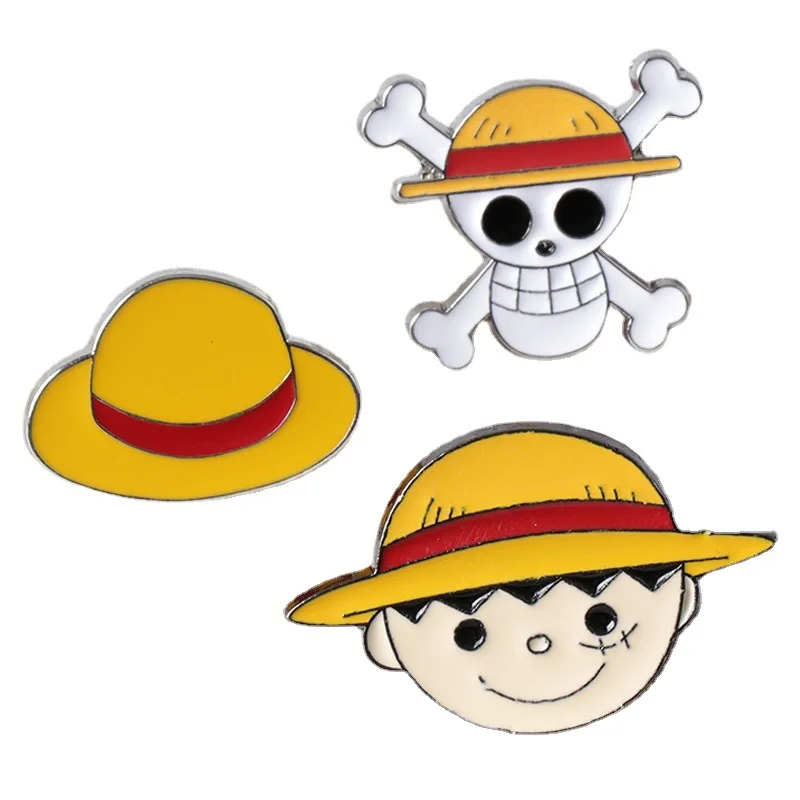 Anime Skull Enamel Pins Cosplay Brooch Devil Fruit Grass Cap Badge Costumes Accessories Monkey D. Luffy Brooches Props