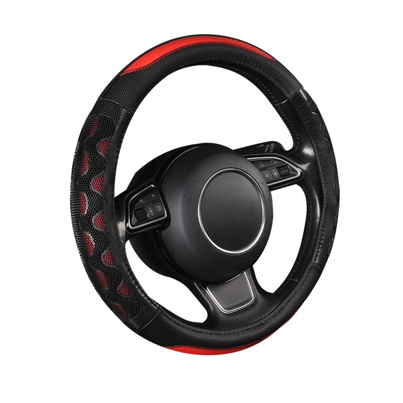 Sporty Racing Style Car Steering Wheel Cover Universal Fit 37-38CM Antiskid Breathable Grip Honeycomb Design