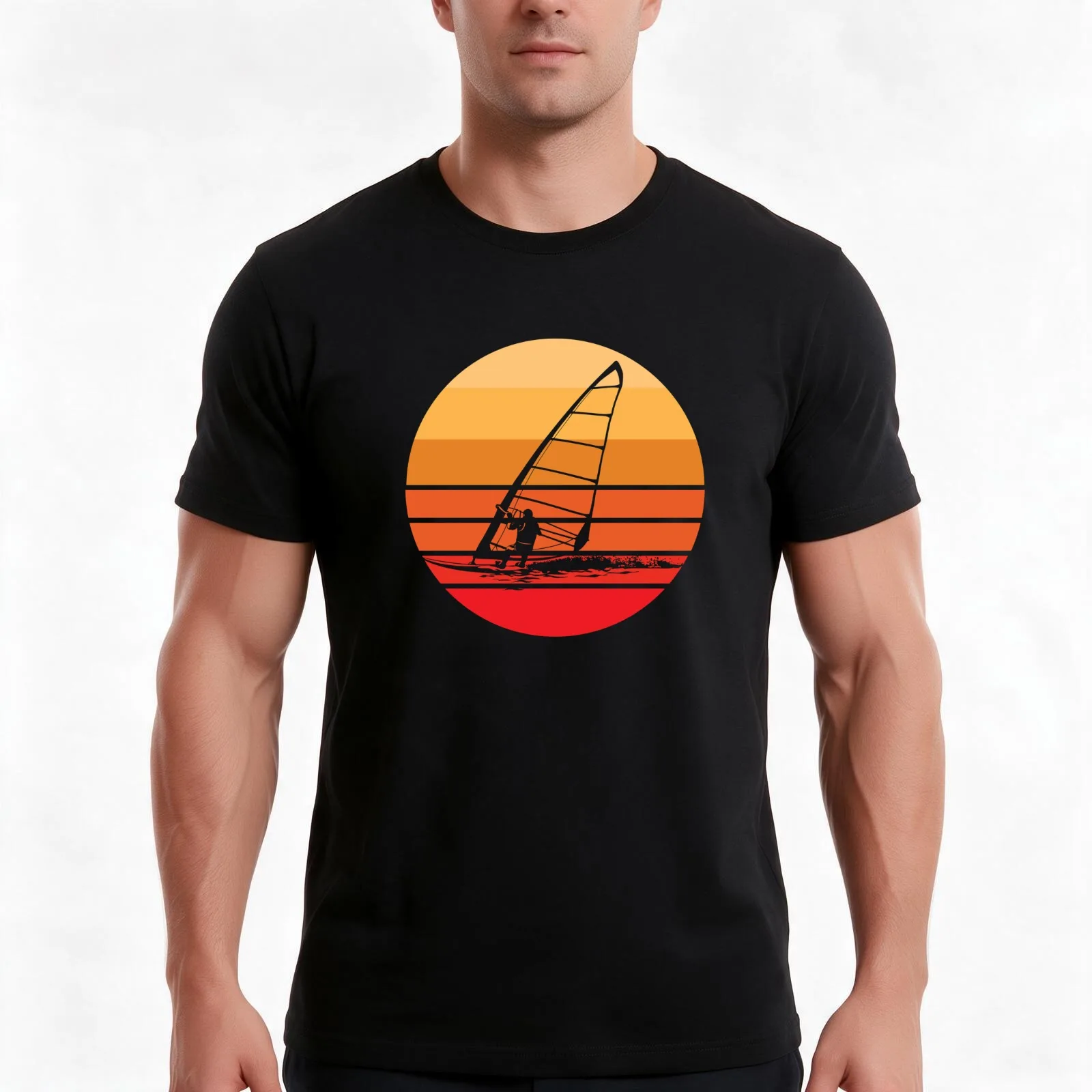 Windsurfing Retro Sunset T-Shirt, Summer Casual Cotton Tee, Oversized Streetwear Tops, Vintage Graphic Print, Unisex Men Women