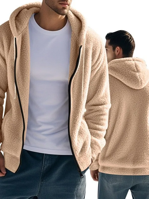 

Мужская осенне-зимняя утепленная двусторонняя флисовая куртка на молнии, свободный кардиган с капюшоном, повседневное пальто на подкладке