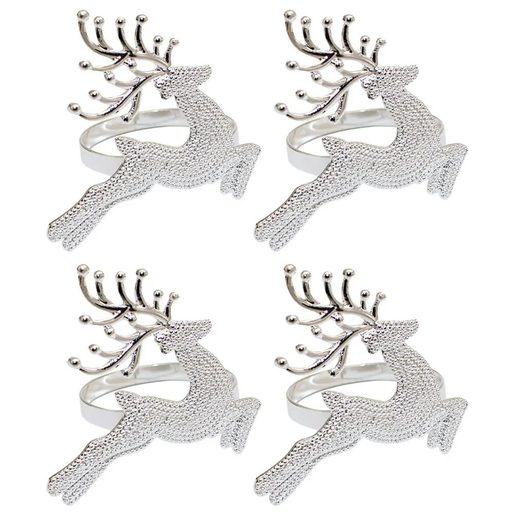 

4pcs Xmas Elk Napkin Holder Silver Alloy Creative Napkin Rings Home Restaurant Table Decoration Deer Buckles Festive Accessories