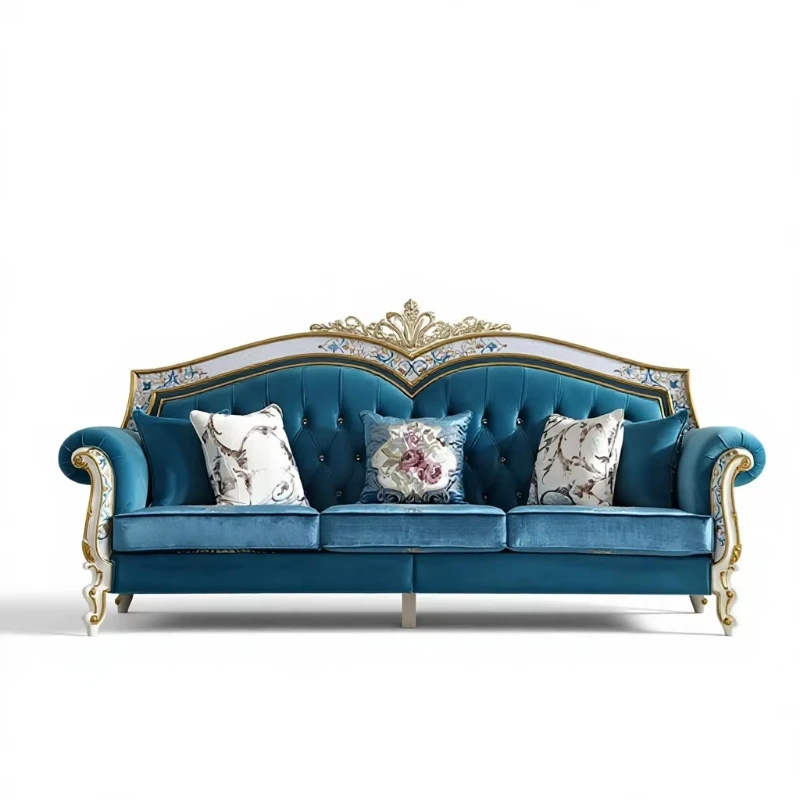 French villa palace three-seat carved shell inlaid gold-plated curved combination sofa Italian luxury