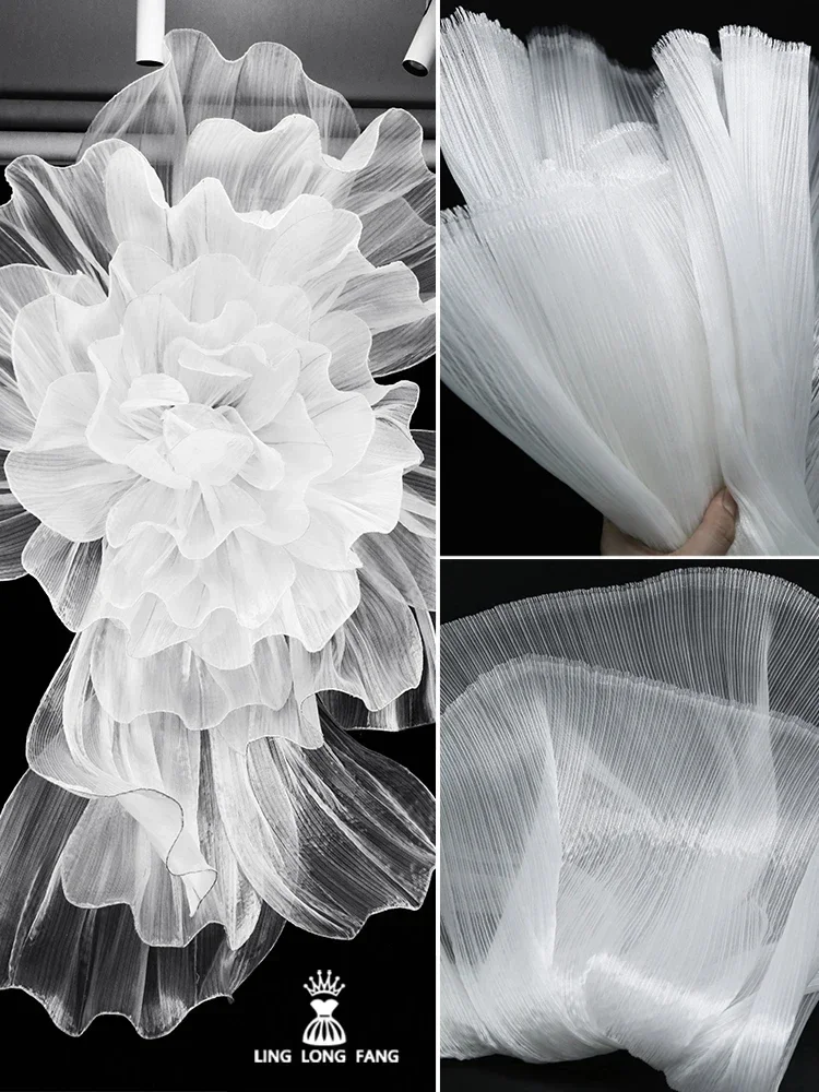 Pleated Organza Fabric Solid Color Wedding Background Decoration Floral Design Cloth Diy Sewing Meters Pure Polyester Material