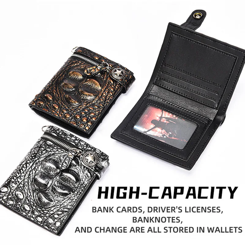 New Crocodile Pattern Men's Wallet, European & American Casual Short Style Multi-Card Card Holder, Nightclub Dark Chain Wallet - view 2
