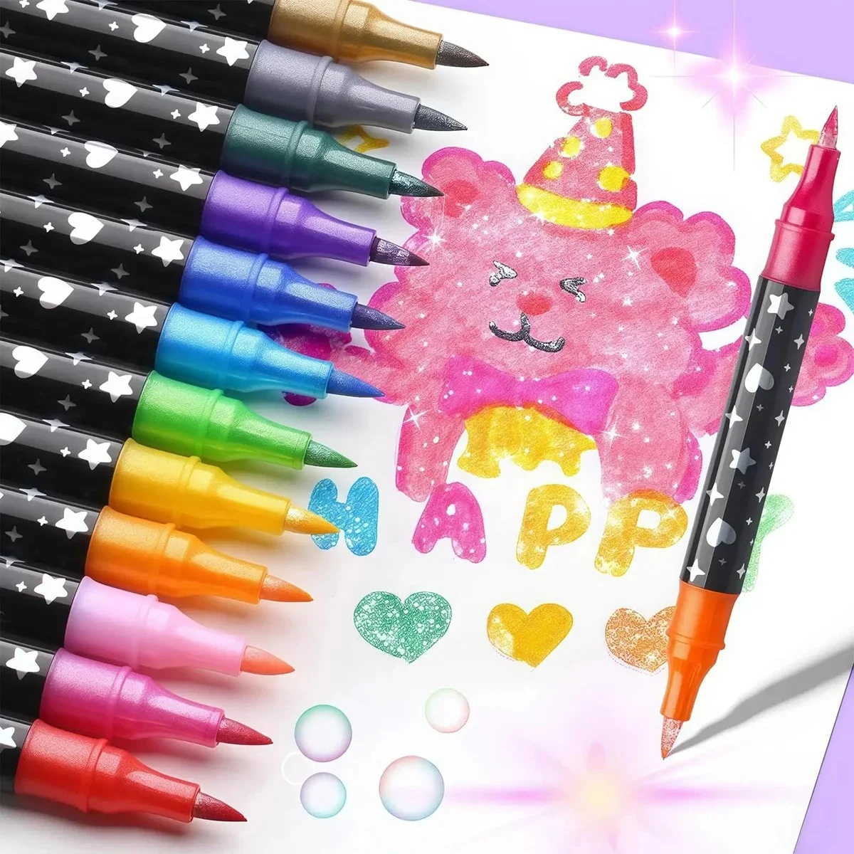 12/24/36/48 Dual-Tip Glitter Markers with Soft Tips, Bold Glitter Markers, Watercolor Pens, Acrylic Markers, High-Quality Acrylic Paint Markers, Ideal for Rock, Wood, Fabric, Glass, Canvas, and Ceramic Crafts, Perfect as Christmas Gifts, and Also Suitable for Teenagers' DIY Crafts and Art Supplies, and as Gift Sets.