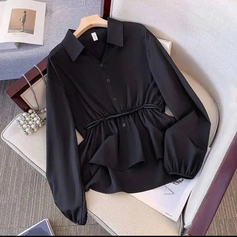 

Модная рубашка с длинным рукавом, элегантная женская рубашка с воротником S, новая весна-осень, средней длины