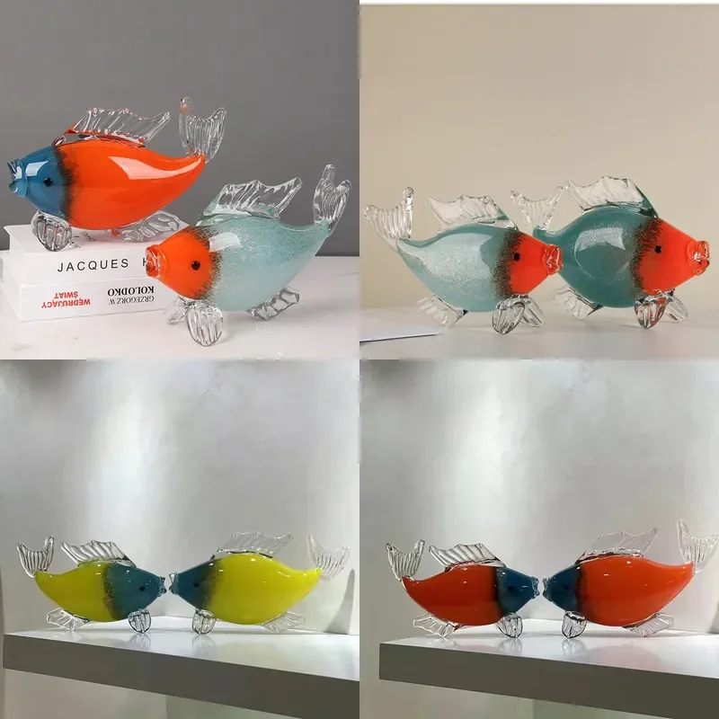 Luxury Glazed Glass Carp Sculpture Creative Fish Ornament for Home Office Desk Decor Modern Art Craft