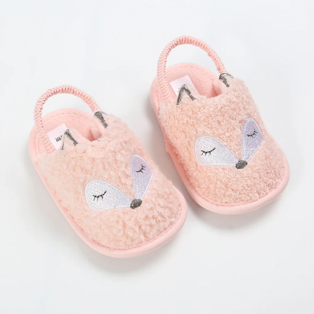 Autumn Baby Boy Girl Shoes Cotton Kid Fox Head Slippers Cartoon Plus Velvet Toddler First Walker Soft Sole Toddler Footwear