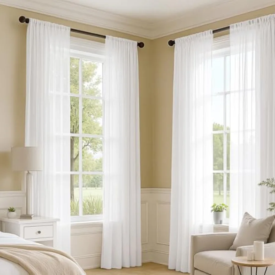 White Sheer Curtains 84 Inches Long, 4 Panels Set, Light Filtering Rod Pocket Voile Drapes for Living Room and Bedroom, Airy So