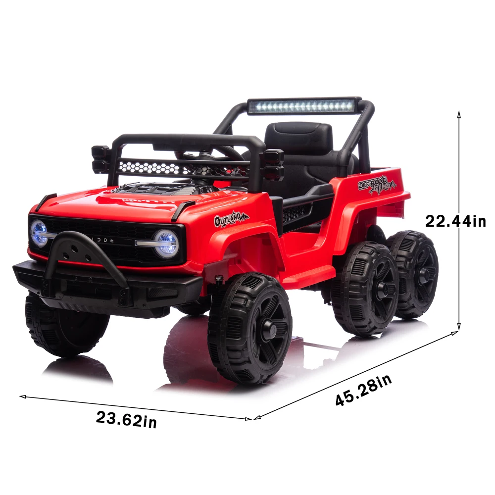 Elektryczny samochód dla dzieci 12V, 6 kół, zdalnie sterowany, 4 silniki, światła LED, Bluetooth, MP3, porty USB, mikrofon, powolny start, zabawka