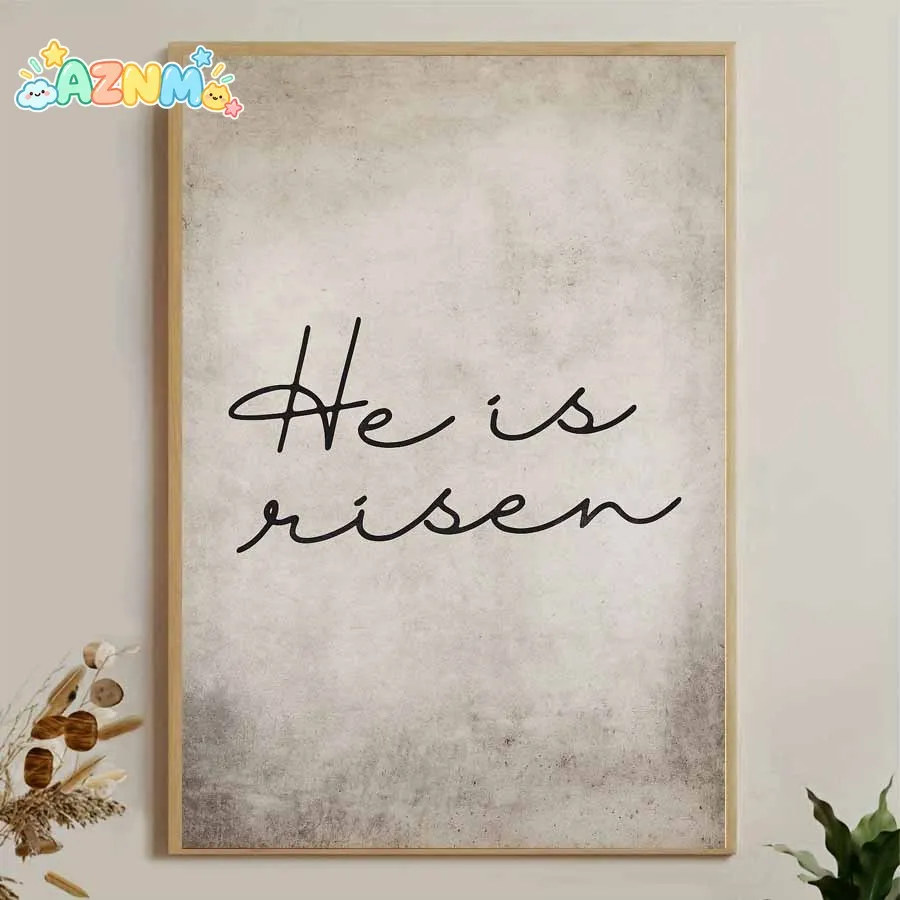 2D Flat, 1pc Frameless Canvas Poster, He Is Risen Calligraphy Script Typography Design, Religious Inspirational Quote on Text