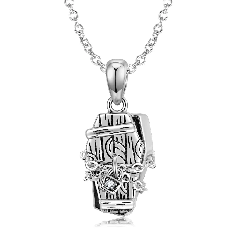 

Sealed coffin necklace S925 silver plain silver chain for men and women