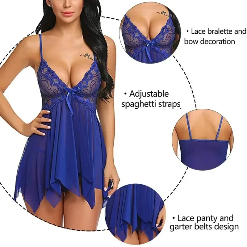 

2025 Sexy Lace Erotic Underwear Set Thin Mesh See-through Seductive Nightgown Lightweight Breathable for Bedtime Fun And Play