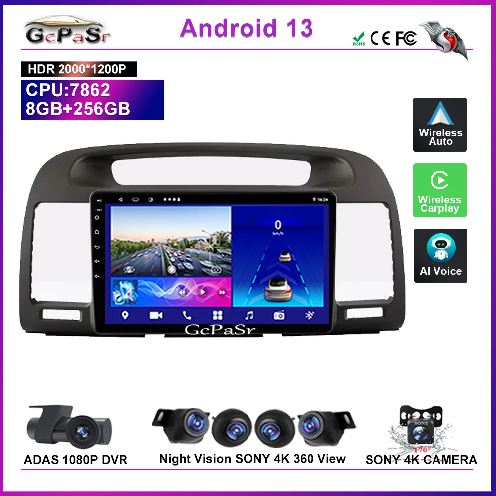 Android 14 Car Radio Player For Toyota Camry 5 XV 30 2001 - 2006 Multimedia High-performance CPU Head Unit Navigation DVD GPS BT