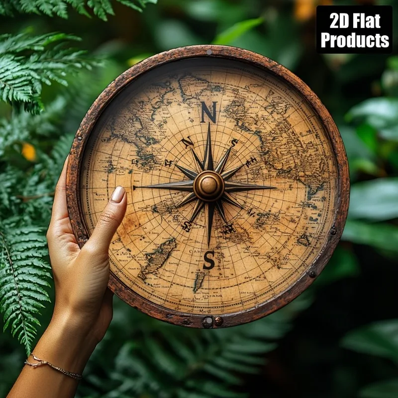 Vintage Compass Wall Art -Round Aluminum Decorative Plaque with Detailed Map Design,Perfect for Home,Bar,Cafe,Ideal Holiday Gift