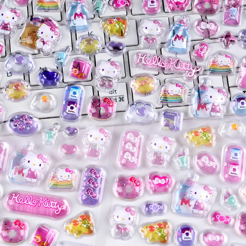 Anime bonito hellokitty kuromi melodia 3d adesivos geléia sanrio adesivo diy cristal decorativo caso de telefone diy crianças brinquedo presente