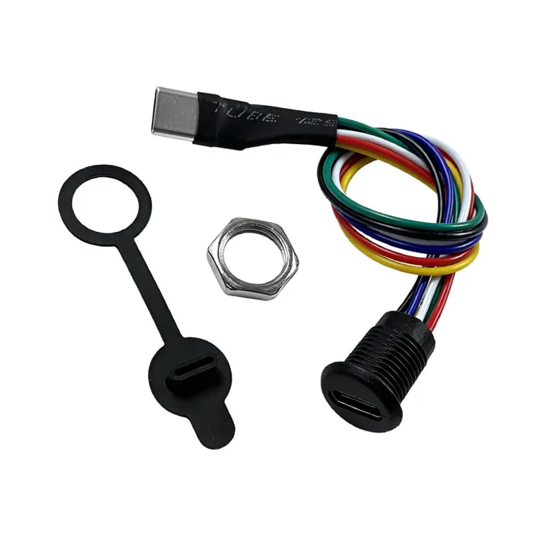 Type C 6Pin 4Pin Female to Male Extension Connector Threaded or Snap Mount 15cm Wire PD Fast Charging Data Transfer for Car DIY