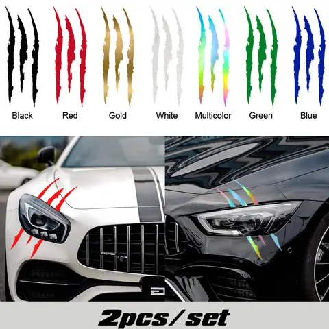 2pcs 3D Scratch & Claw Marks Car Decals - High-Gloss Vinyl Stickers for Rear Window, Durable PET Auto Decoration (Easy Install)
