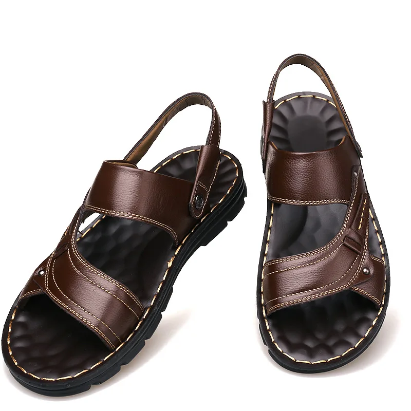 Genuine Leather Sandals Slippers Men Slippers Adult Thick-soled Beach Shoes for men casual sports sandal mens Retro Rome Sandal