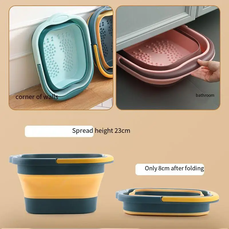 Household Items Collapsible Car Wash Fishing Foot Soak Massage Bucket Bucket Silicone Folding Cube Bathroom Kitchen Camp Basket