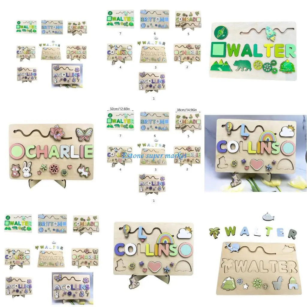 

090B Educational Name Puzzle Wooden Toy Baby Developmental Activity Board Toy