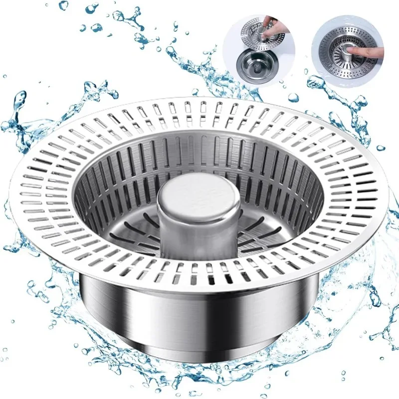 New Upgraded 3 in 1 Kitchen Sink Drain Strainer - Stopper Set Stainless Steel Kitchen Sink Stopper Up Anti-Clogging Sink Strain