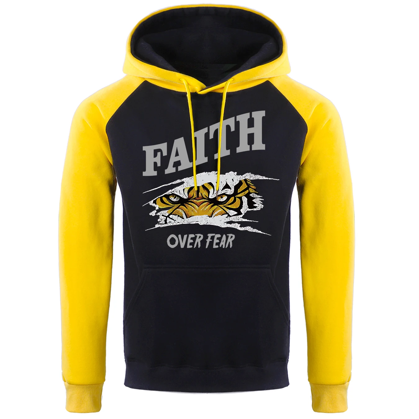 Faith Over Fear Printing Raglan Hoody Male Fashion Crew Neck Hoodie Long Sleeve Warm Hooded Loose Fleece Casual Soft Clothes