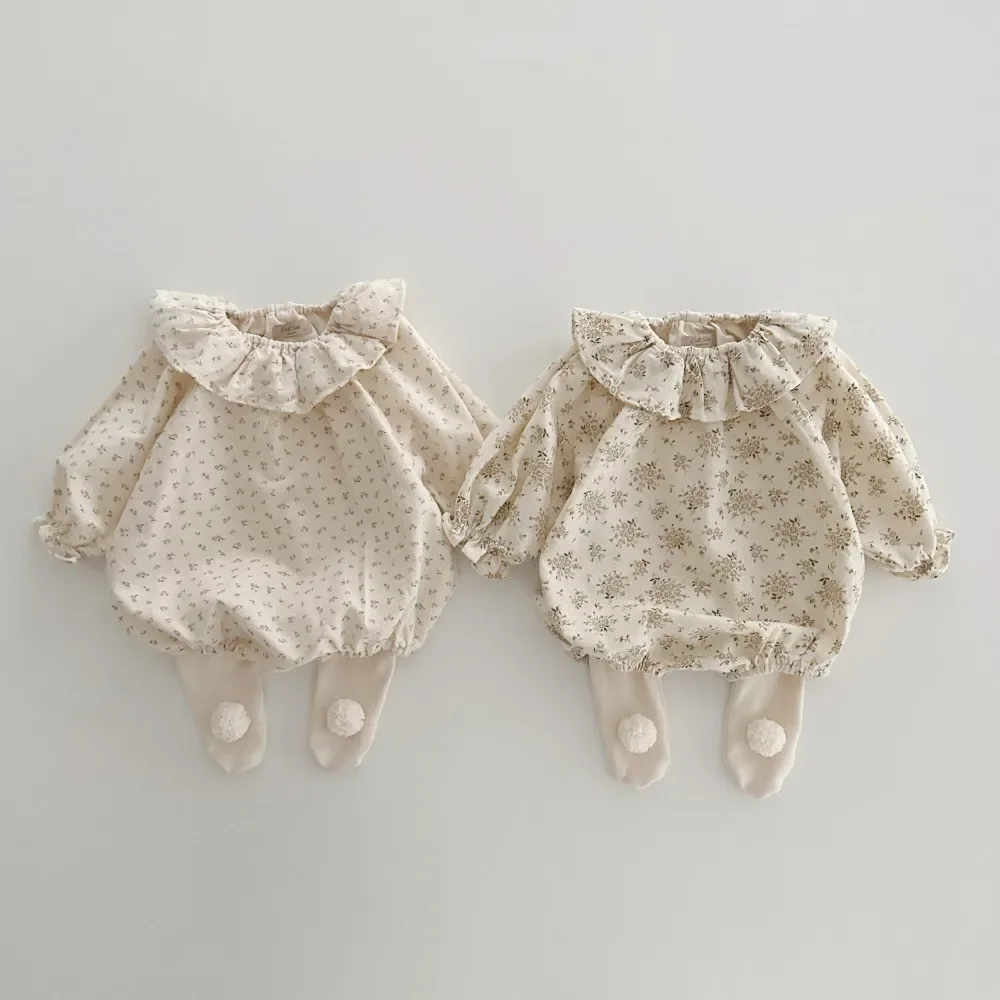 

2025 Spring New Baby Girl Long Sleeve Floral Bodysuit Newborn Toddler Flower Print Jumpsuit Cotton Infant Girl Cotton Clothes
