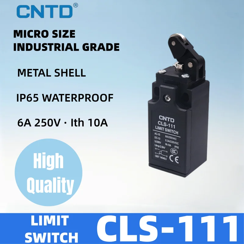 CNTD CLS-111 Roller Lever Limit Switch IP65 Waterproof 1NO 1NC 10A 380V Metal Shell Mini 63g Travel Switch for CNC and Robot