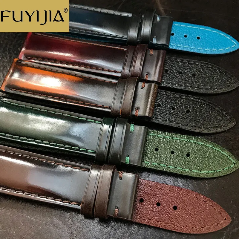 FUYIJIA Luxury Custom Cordovan Watchbands Master Handmade Horse Hip Skin Strap 18MM 19MM 20MM 21MM 22MM Top Genuine Leather Belt