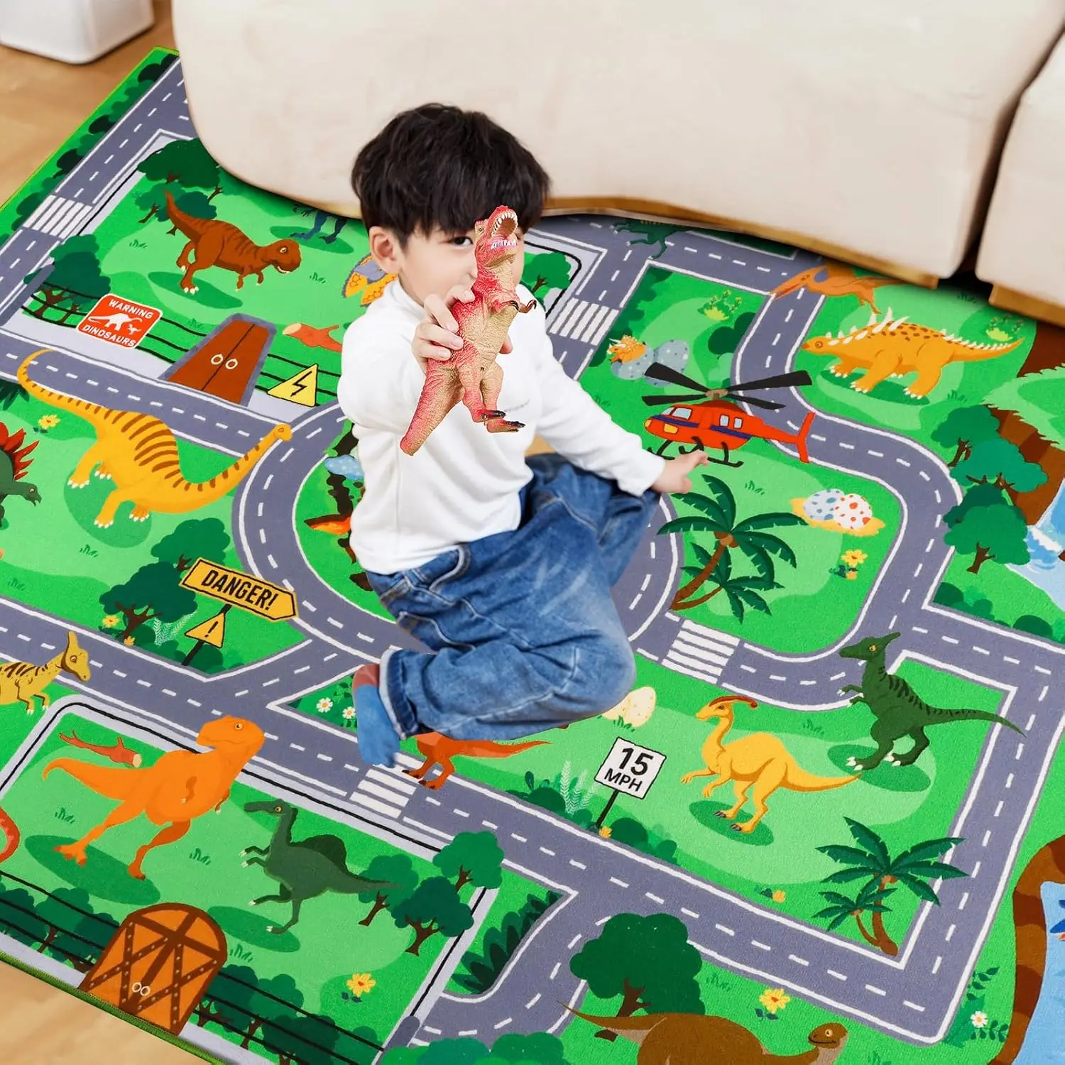 Fun Dinosaur Animal Park Track Carpet Interactive Floor Mat Living Room Bedroom Sofa Rug Kid's Playmat Parent-child Activity Rug