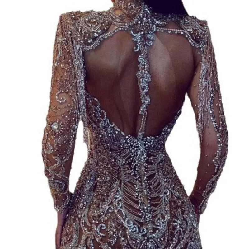 Luxury Birthday Evening Party Gown Sparkly Bodysuit Women Sexy Mesh See Through Performance Dance Stage Costume F9JM view 5