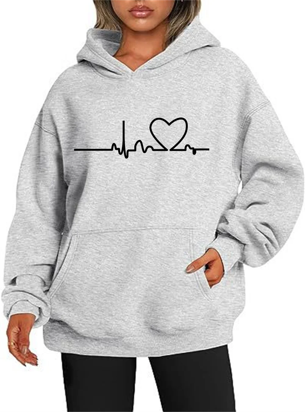 Chaopai 2024 New Product Women\'s Sweater Heartbeat Love Printed Hoodie New Autumn/Winter Sweater Warm and Comfortable