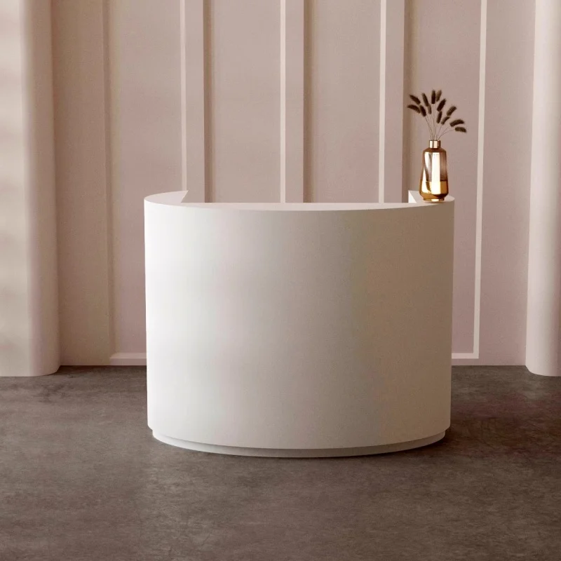 White Curved Small Clinic Reception Desk High Quality Wood Small Front Desk for Retail