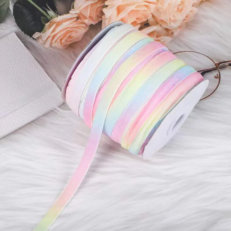 10 Yards Rainbow Craft Ribbon colore sfumato pastello arcobaleno nastro di velluto per confezioni regalo decorazione per feste fettuccia per capelli