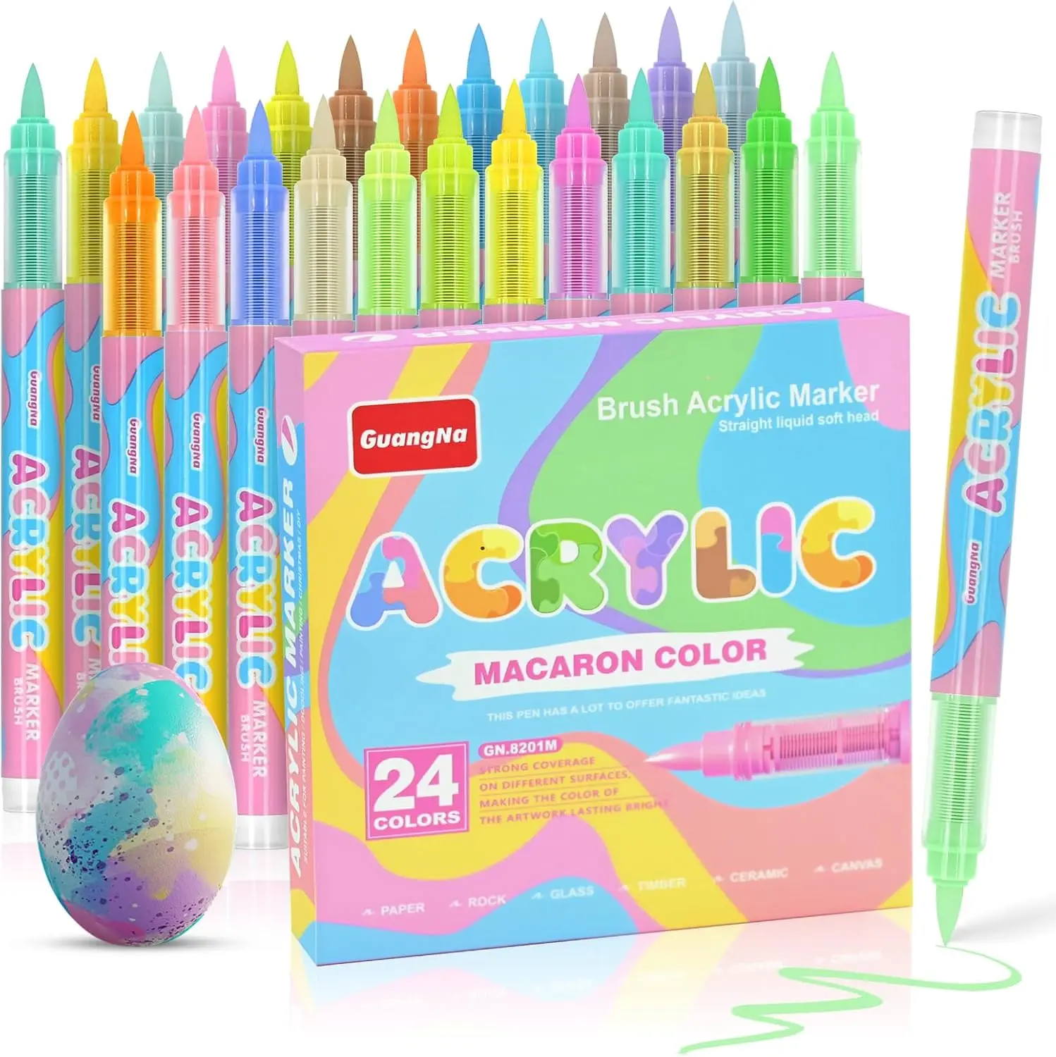 

24 Color Macaron/Skin Tones Art Markers,Soft Brush Tip Acrylic Paint Pens, Quick-Drying Waterproof Acrylic Paint Markers