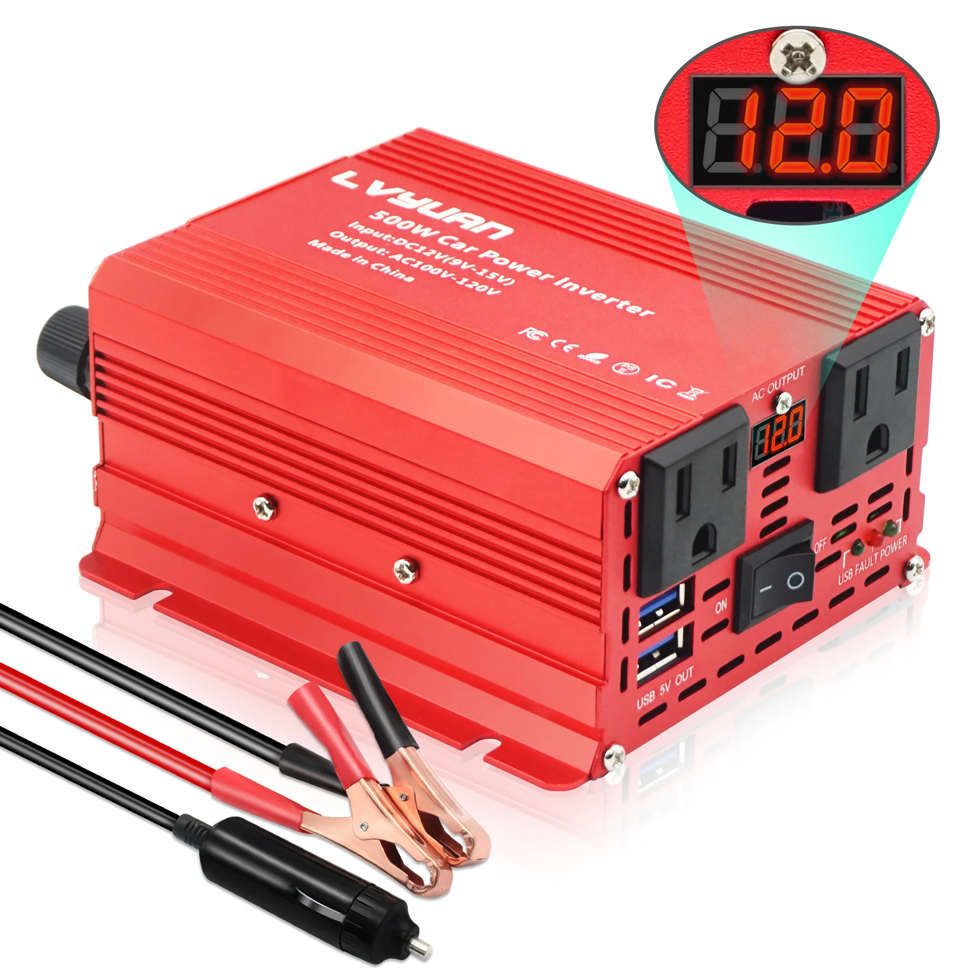 Car Solar Inverter 500W DC 12V to AC 110V 220V 50Hz 60Hz USB LED Portable Converter Power Inverter US Universal Socket