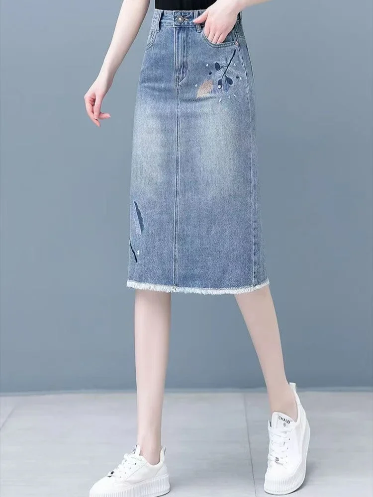 

Midi Fringe Wrap Tight Jeans Skirts for Women Vintage High Quality Clothing Trend 2025 Streetwear Premium Y2k Woman Denim Skirt