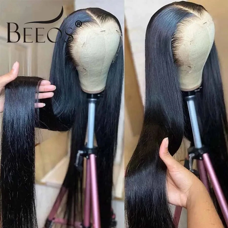 Bouros skinlike 360 hd peruca frontal do laço pré arrancado em linha reta hd transparente frente do laço perucas de cabelo humano para mulher brasileira 250%