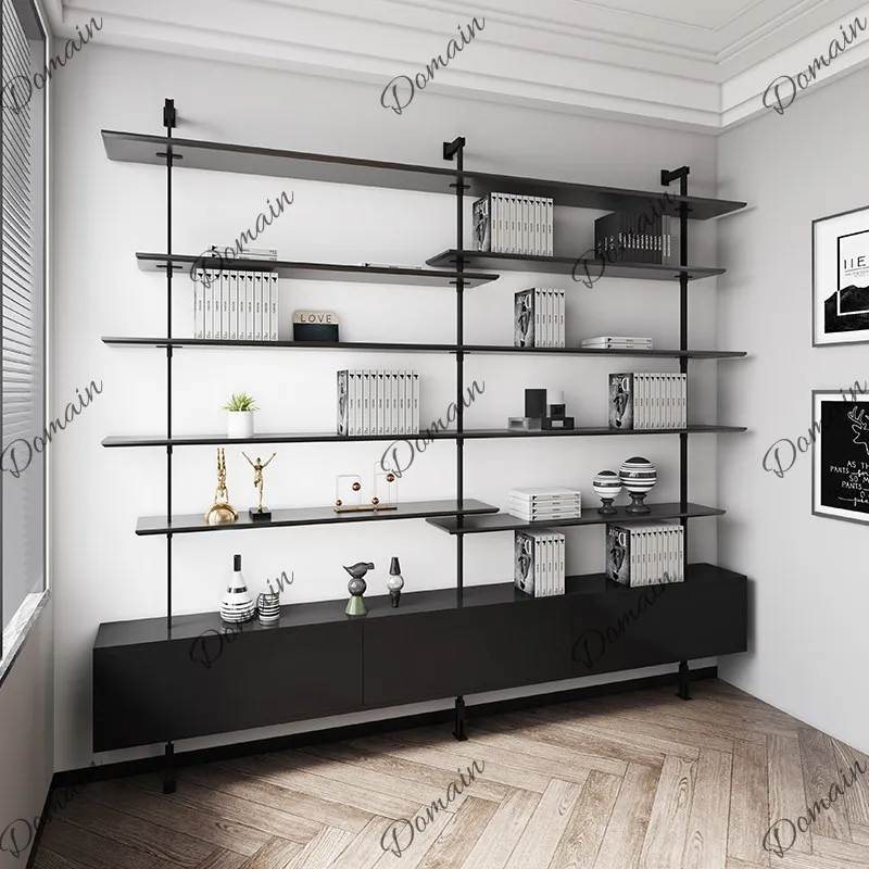 Wall shelf Modern wrought iron wall hanging storage Multi-layer bookshelf Bedroom background wall bookcase decoration is simple