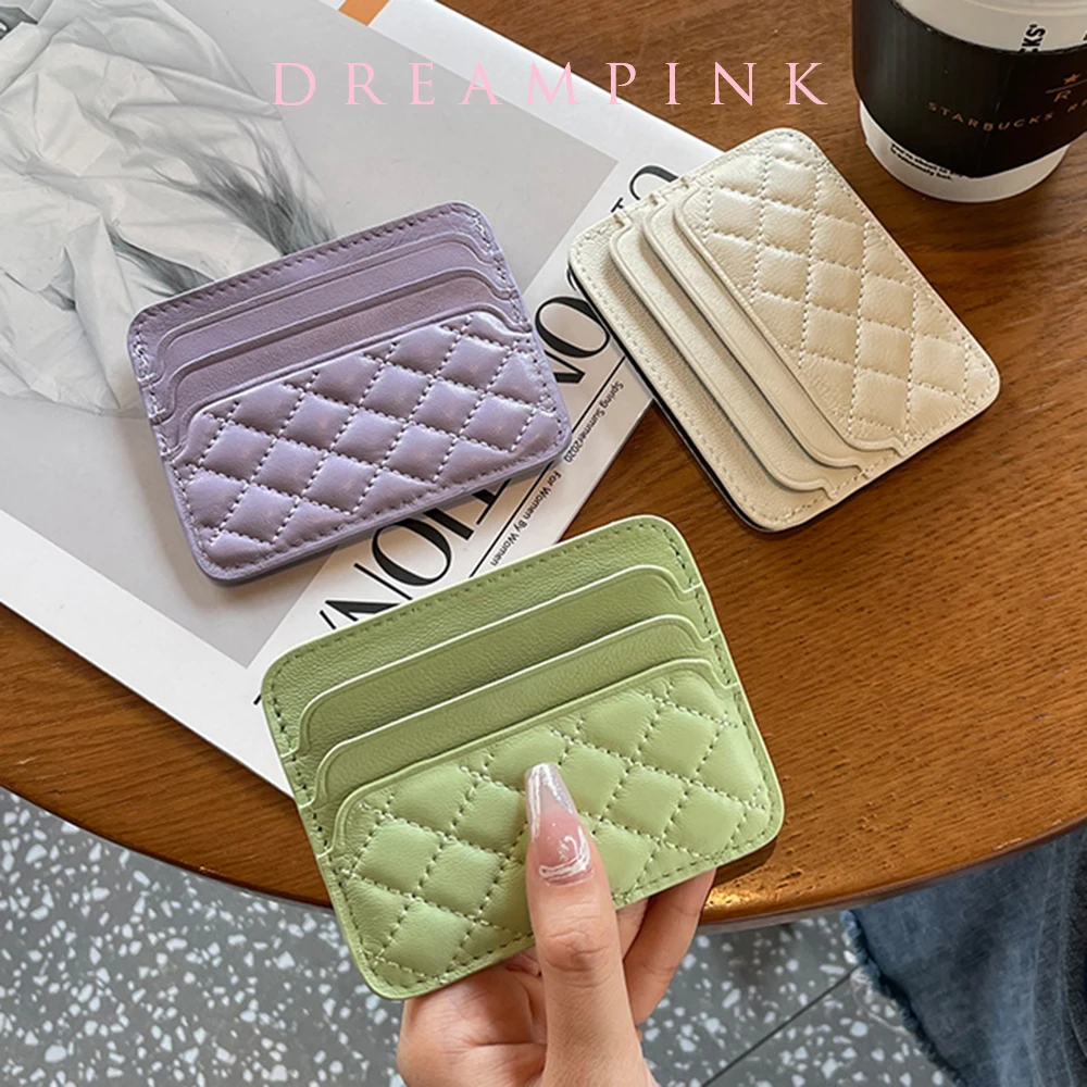 Sheepskin Quilting Credit Card Holder Fashion Luxury Diamond Stichting Mini Wallets For Women Slim Genuine Leather ID Card Case