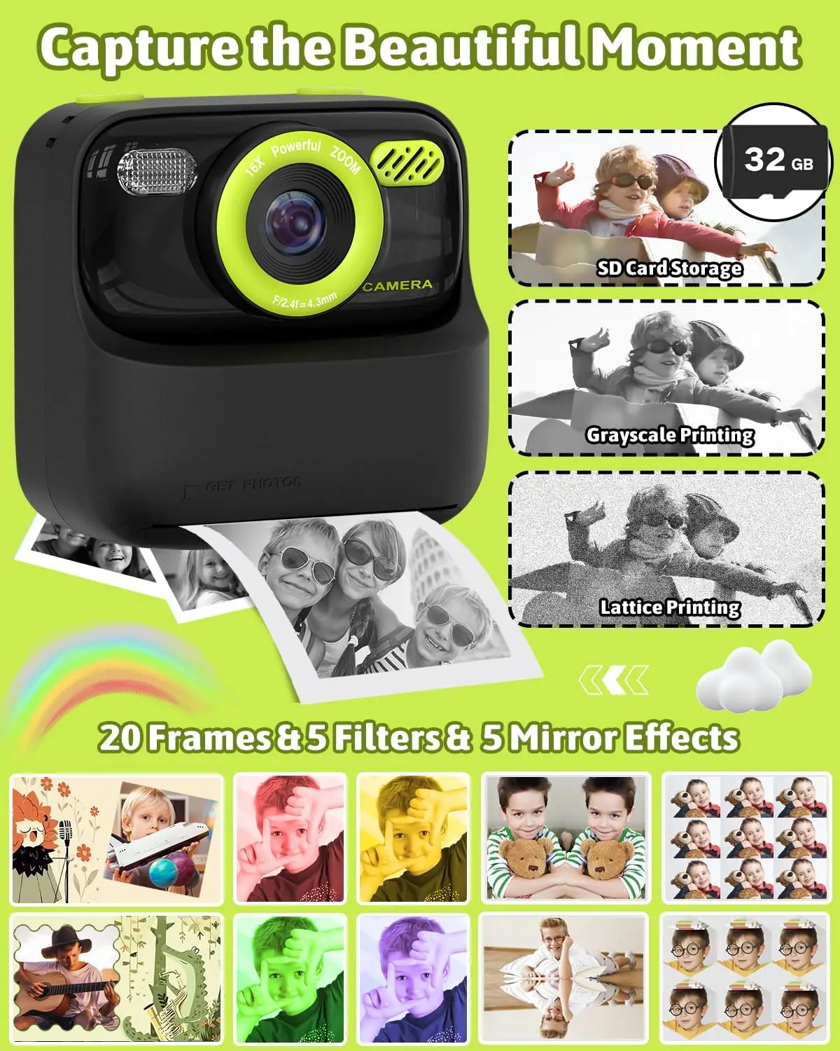 Kids Camera Instant Print Photo,Children Digital Camera Toys Gift with HD Video for Girls Boys,Chritmas Birthday Gifts
