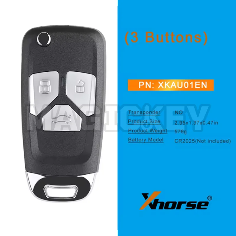 1/2/5 Uds Xhorse XKAU01EN VVDI llave remota abatible Universal con cable para AUDI tipo 3 botones