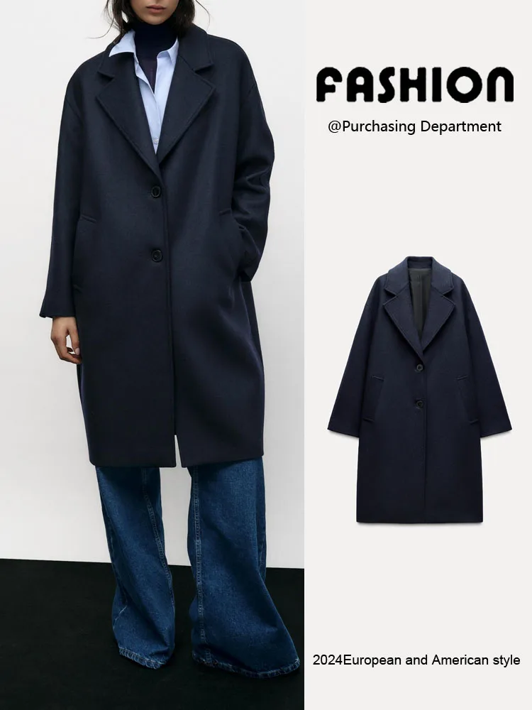 

Весенняя новинка: Женское повседневное свободное пальто с длинными рукавами и отложным воротником, верхняя одежда, элегантная шерстяная куртка для города