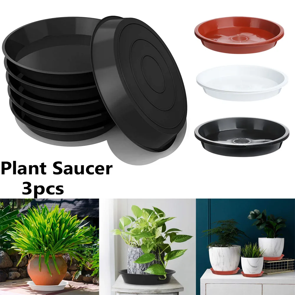3Pcs Heavy Duty Durable Round Plant Saucer Plastic Tray Saucers Drip Trays Indoor Outdoor