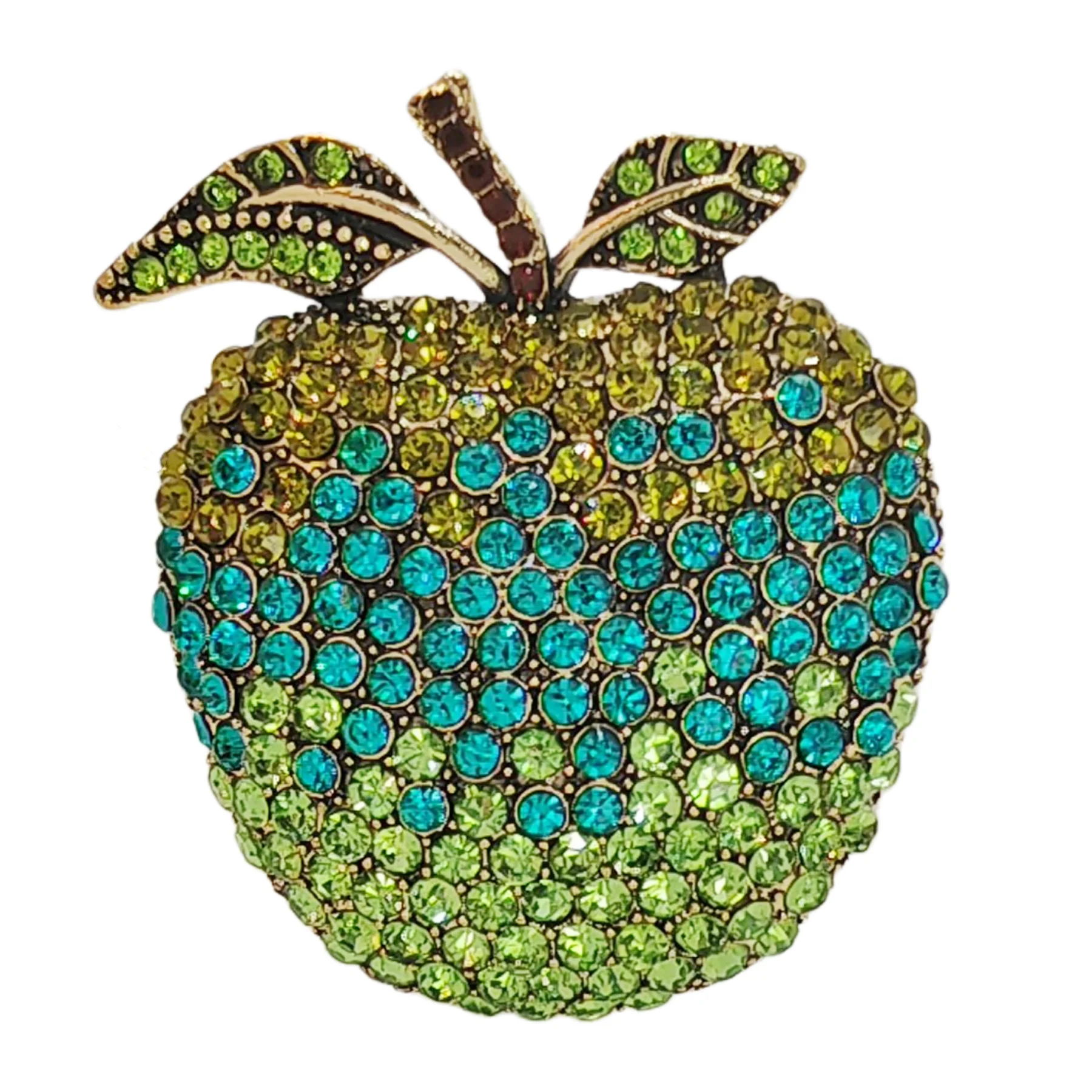 

Sparkles Large Green Crystal Rhinestone Apple Brooch Pin Juicy Fruit Jewelry