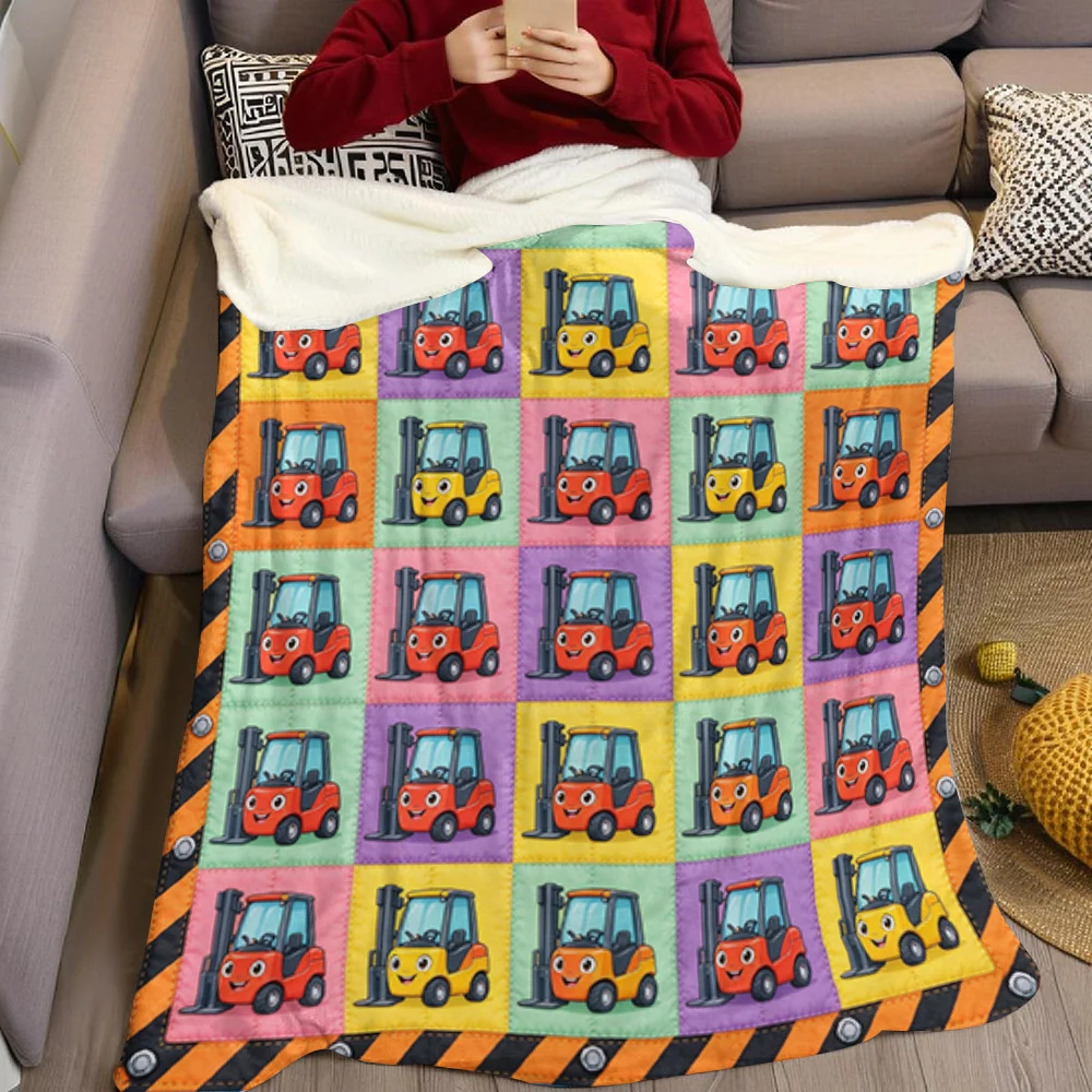 Red Forklift Big Star Heart Flannel Blanket Perfect for Sofa Office Bed Travel Sleep Read Relax Camping Four Season Use